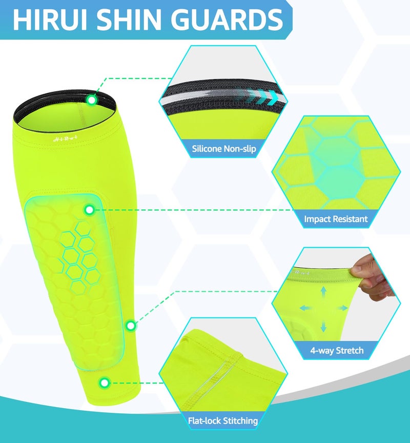 HiRui Soccer Shin Guards Shin Pads for Kids Youth Adult, Calf Compression Sleeve with Honeycomb Pads, Support for Shin Splint Baseball Boxing Kickboxing MTB, Lightweight(1PAIR)(Bright Yellow, L) - Image 3